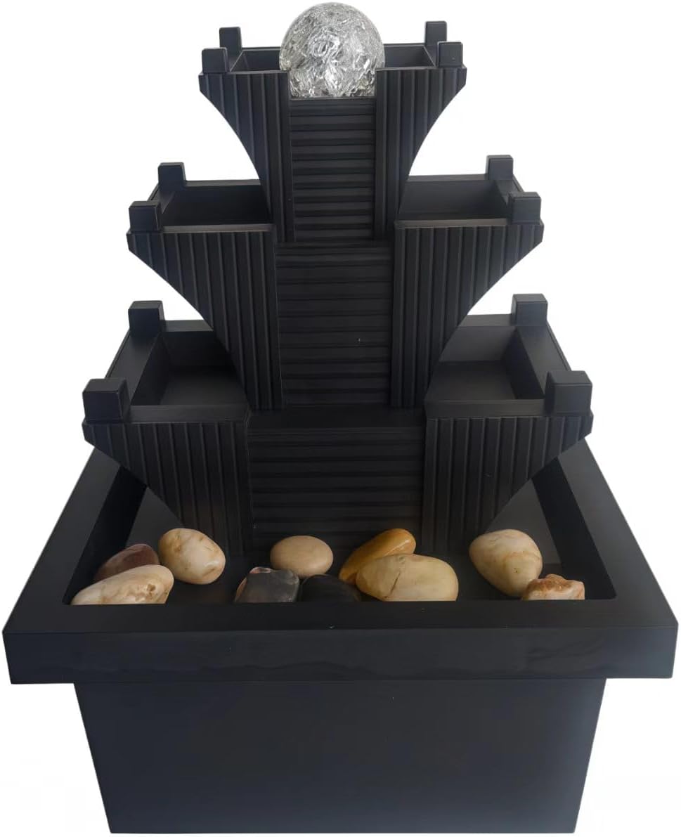 4-Tier Tabletop Water Fountain with LED Crystal Ball, Indoor USB Powered Desktop Waterfall Fountain with Decorative Stones, Relaxing Fountain for Home,