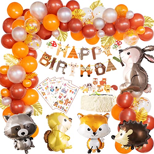 SUNBEAUTY Waldtiere Geburtstag Deko Geburtstagsdeko Jungen Waldtiere Kinder Geburtstag Deko, Tortendeko Waldtiere, Happy Birthday Banner, Tierballons, Tiere Aufkleber für Deko Geburtstag Junge Cover