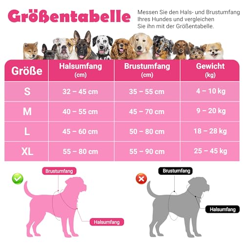 Funfox Hundegeschirr Mittelgroße Hunde [L] - Verstellbares Anti-Zug Brustgeschirr mit Griff & Reflektorstreifen, Atmungsaktives No Pull Hundegeschirr für Grosse/Kleine Hunde Outdoor Rosa