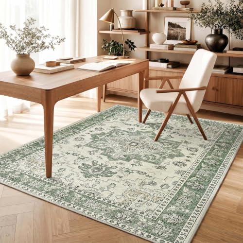 TOPICK Vintage Kurzflor waschbar faltbar Teppich Wohnzimmer 120x160 Grün – Ansicht 6