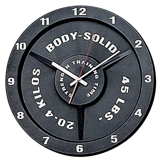 Body-Solid Weight Plate Art Wall Clock Battery Operated - 15" Silent Non-Ticking Vintage Wall Clock Decor for Home, Office, Living Room, Gym & Kitchen Decoration