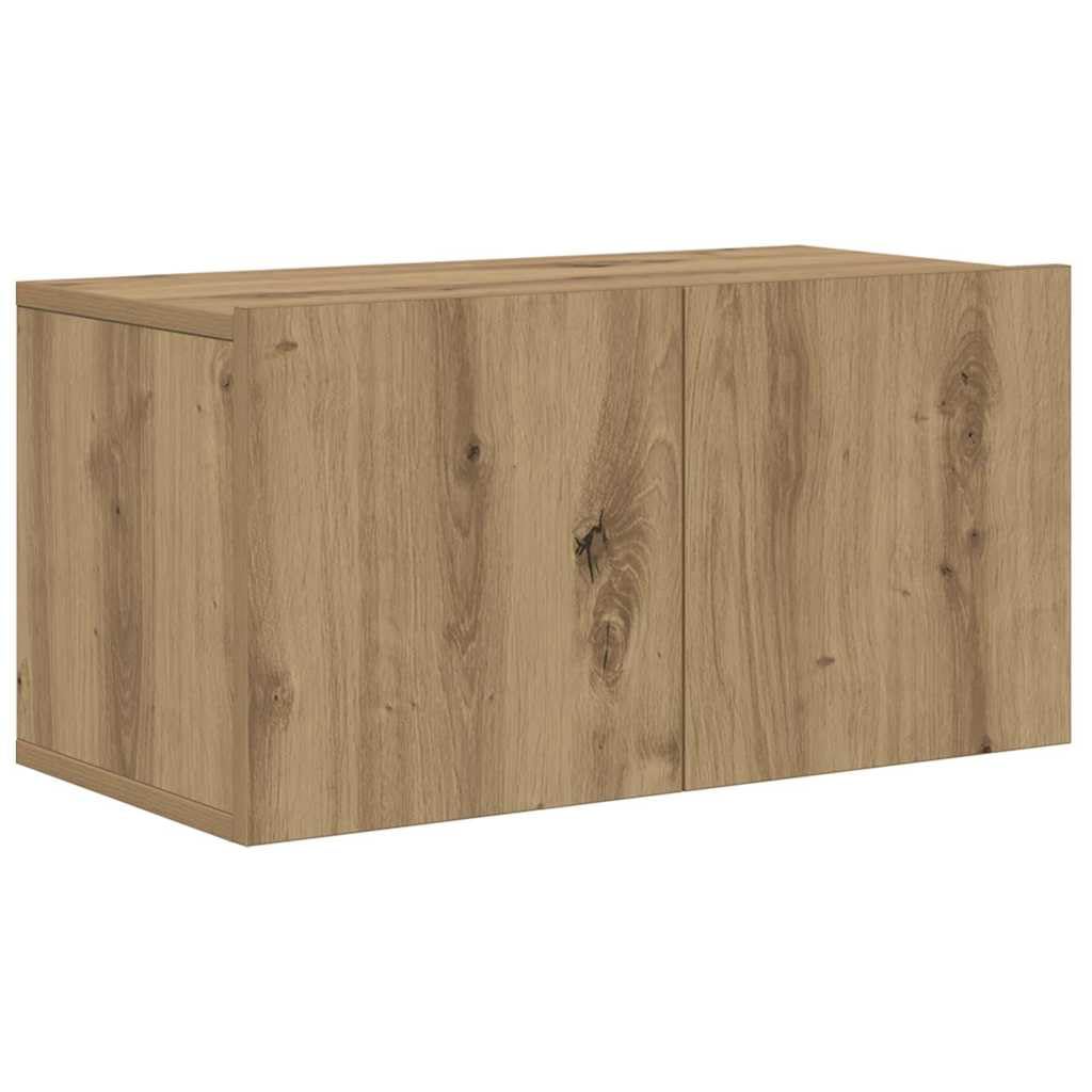 Set 4 Mobili TV Sospesi Rovere Artigianale Legno Ingegnerizzato | Credenza sospesa per soggiorno composta da 4 moduli con ante a cerniera per riordinare dispositivi e accessori.