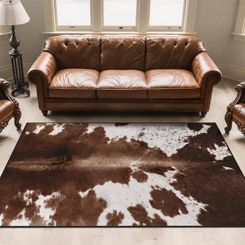 Faux Cowhide Rug Cow Print: 4x6 Feet Western Area Carpet for Bedroom Living Room Large Animal Skin Rug