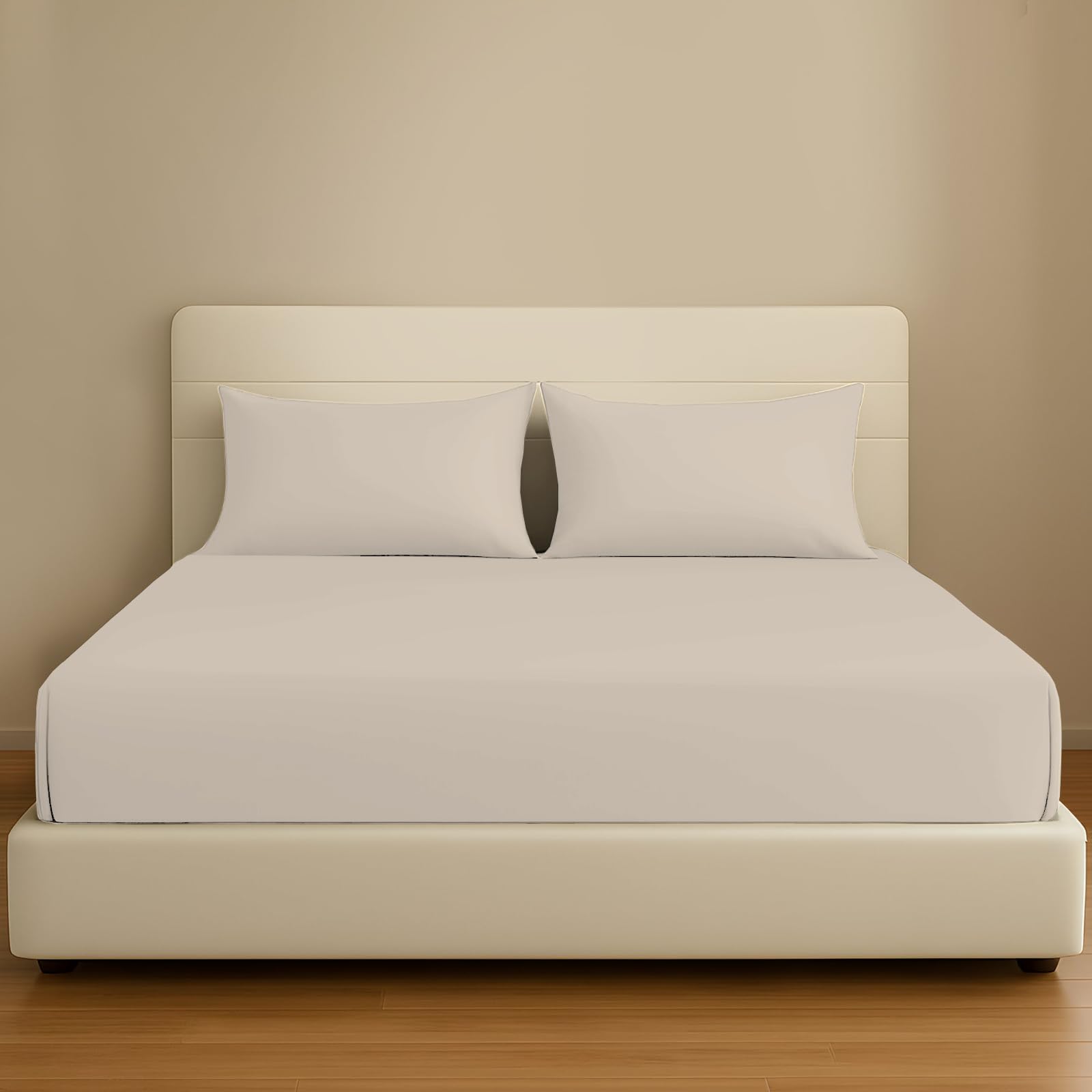 Pamposh Taupe 400 Thread Count 100% Egyptian Cotton Single Fitted Sheet - Extra Deep Pocket 35 Cm (14 Inches) Durable Elastic Fitted Sheet Single Bed - Premium Natural Cotton Single Sheet Fitted