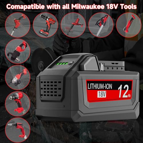 Image of 2Pack 12.0Ah Replacement for Milwaukee M18 Battery 18V High Output Battery