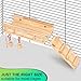 PETOGO's Wooden Bird Perch Platform Stand with Ladder and Rattan Toys - Made from Natural Wood, for Small/Medium Birds, Parakeet, Cockatiel, Conure in a Cage - Flat Perches for Bird Cages
