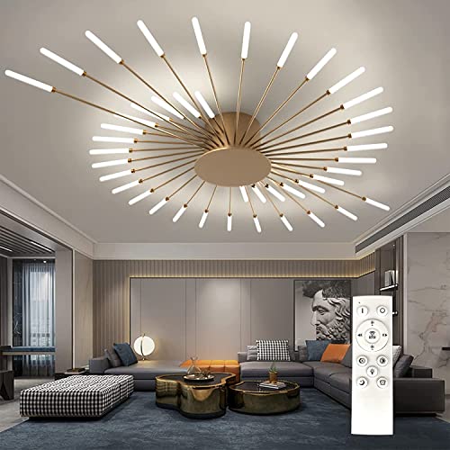 Modern Dimmbar LED Deckenleuchte,Wohnzimmerlampe Gold Deckenlampe Mit Fernsteuerung,42-Flammige 3000-6500K Cover