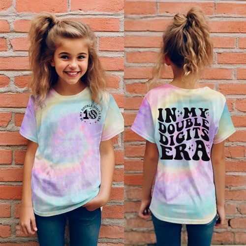 Image of IZYJOY in My Double Digits Era Shirts Girls 10th Birthday T-Shirts 10 Years Old Birthday Party Short Sleeve Summer Tee Tops