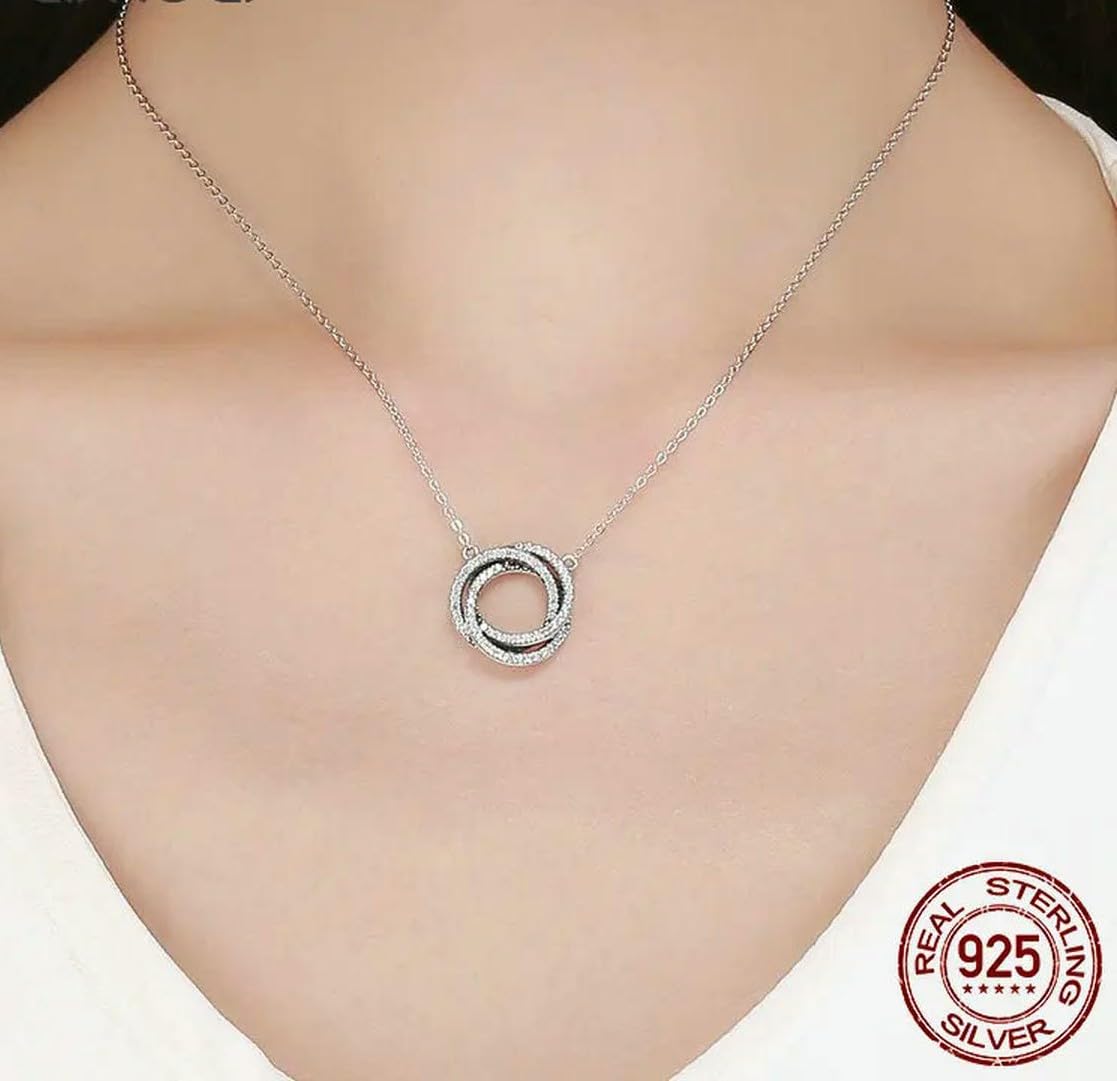 Reale Argento Sterling 925 Minimalismo Geometrico Impilato Cerchio Ciondolo Collane per Le Donne Chiaro CZ Fine Jewelry