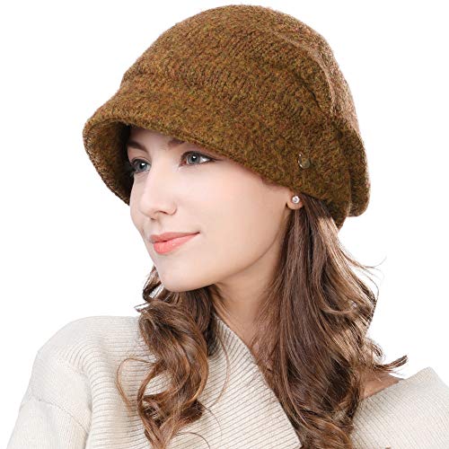 Preisvergleich Produktbild Fancet Damen Wolle Strickmütze mit Schirm Wintermütze weiche Ballonmütze