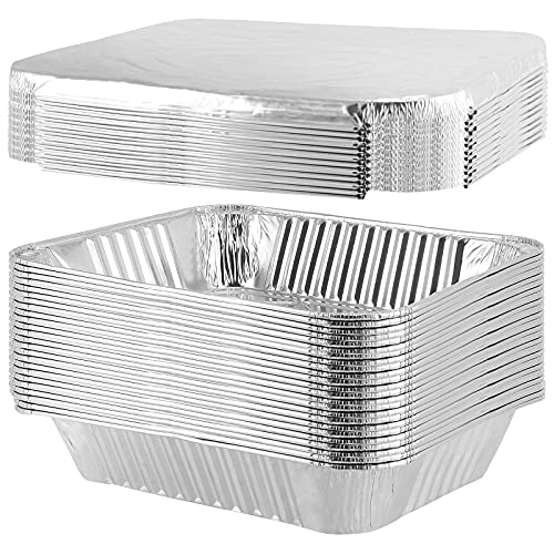 HEIYUET 25 Stück 3500 ml Aluschalen mit Deckel groß, 32 x 26 x 6 cm Alu Grillschalen Aluminiumfolie Schalen, Alu Tropfschalen Aluminium Behälter zum Backen, Picknick, Kochen