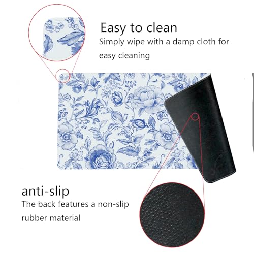 Image of Blue Chinoiserie Mouse Pad,Blue and White Floral Desk Mat, Large Floral Preppy Trendy Mouse Pad,Girly Gaming Mousepad,Girly Laptop Desk Mat for Dorm Home Office Decor,23.6x11.8 Inch