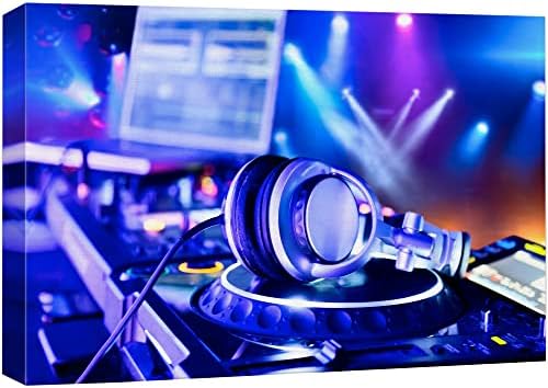 wall26 Canvas Print Wall Art Nightclub with Lights, DJ Mixer & Headphones Music Instruments Photography Modern Art Rustic Scenic Multicolor Colorful for Living Room, Bedroom, Office - 16"x24"