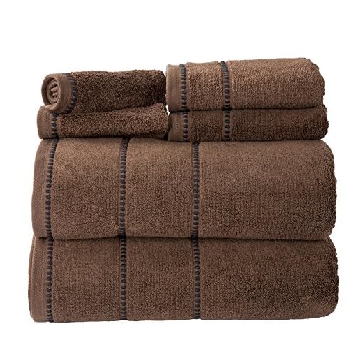 Lavish Home 6 Piece Bathroom Towels Set - 525GSM 100% Cotton Bathroom Essentials - 2 Bath Sheets, 2 Hand Towels, and 2 Wash Cloths for Bath, Shower, Gym, Spa, and Dorm Room (Chocolate)