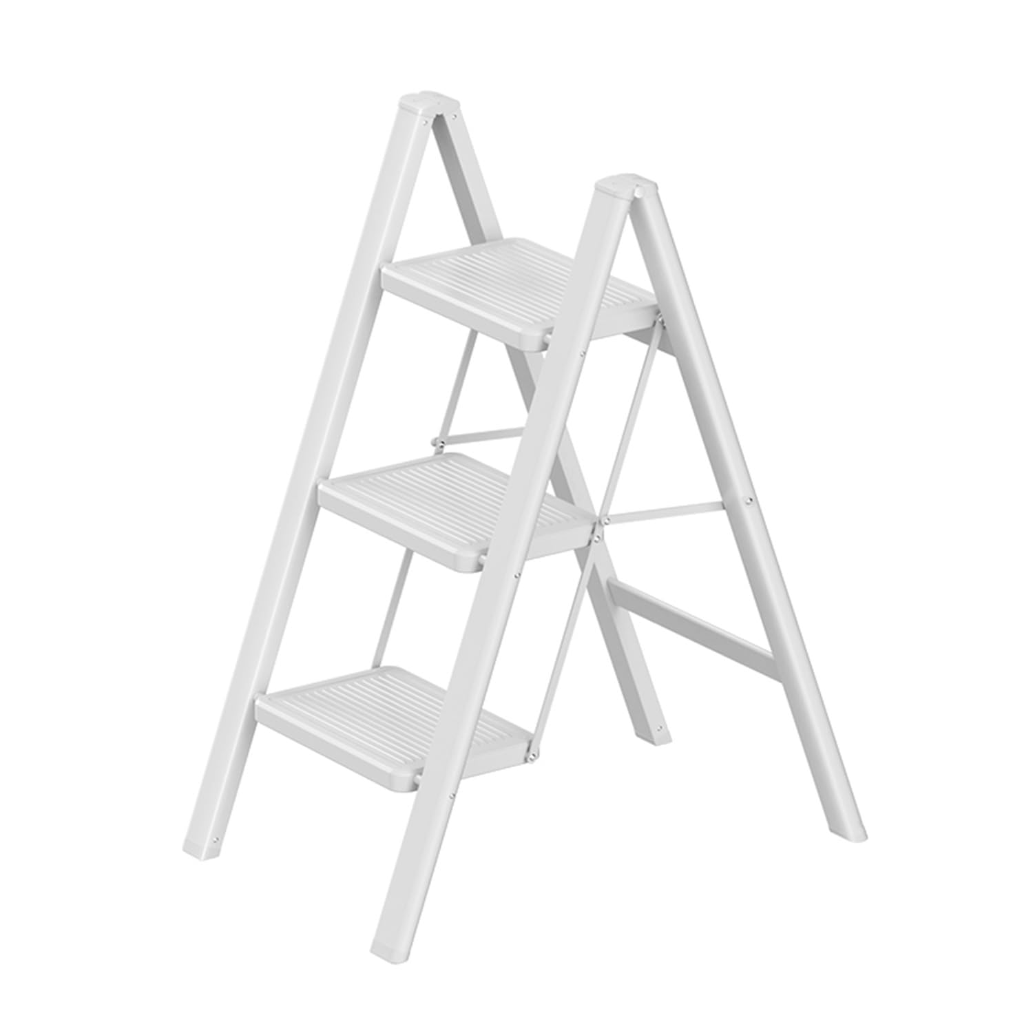 GameGem 3 Step Ladder Folding Step Stool with Wide Anti-Slip Pedal, 330LBS Capacity, Lightweight Portable Stepladder for Home and Kitchen Use,White