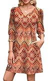WIHOLL Summer Dresses for Women 2025 V Neck 3/4 Sleeve Spring Dresses Casual Womens Beach Vacation Fashion Boho Tops Sundresses Mini Sun Dress Vestidos De Verano para Mujer 2025 Resort Wear L