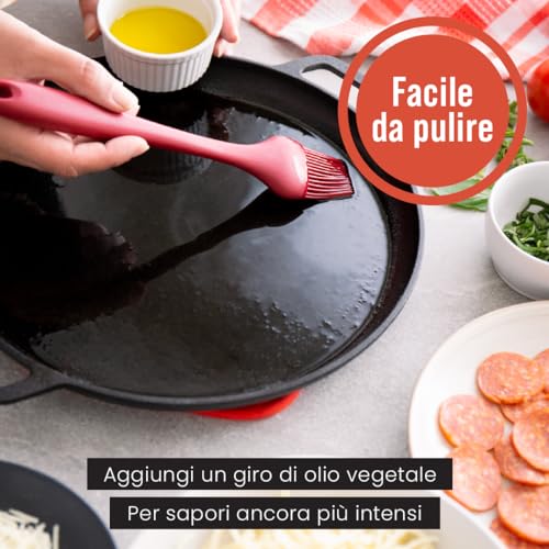 Chef Pomodoro Teglia per Pizza Rotonda in Ghisa Antiaderente da, Teglia Pizza Rotonda con Maniglie, Resiste ad Alte Temperature, Padella Pizza Adatta a Forni, Barbecue, Falò (30 cm) - immagine 4