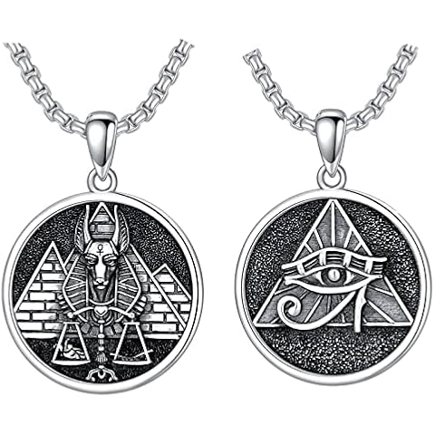 Seiyang Anubis Necklace Egyptian Jewelry Sterling Silver Egypt Ankh Pendant Seth Egyptian God Necklace Scarab Amulet Protection Gift for Women Men Cover