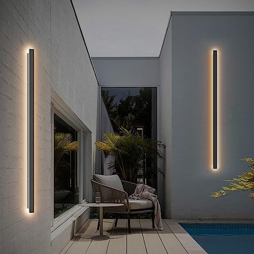 Klighten LED Longue Applique Murale Exterieur, 150CM/45W Noir Aplique Mural Interieur, Aluminium Acrylique IP65 Luminaire Exterieur, Lampe Exterieure pour Cour Jardin Terrasse Salon, Blanc Chaud 3000K