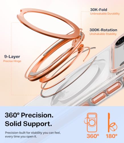 Image of TORRAS 360 Magnetic Stand for iPhone 17 Pro Case, Ultra Clear, CosmicOrange | Fit for MagSafe, 4X Military-Grade Protection, Anti-Yellow, Camera Button, Slim Non-Slip, For Women 6.3 inch, O3 Light Series