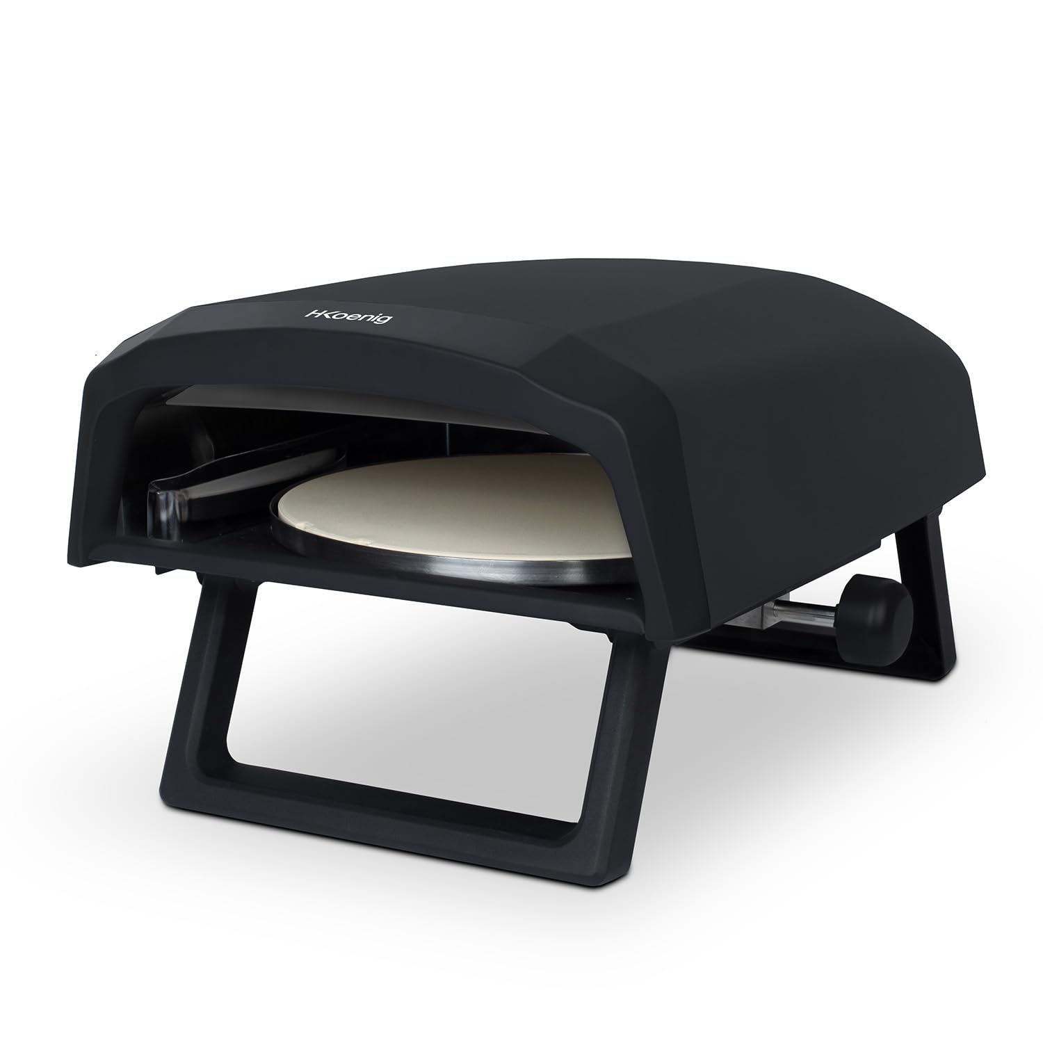 H.Koenig GINO640 piec do pizzy gazowy, stal nierdzewna, 32 cm, powierzchnia obrotowa o 360 stopni, kamień Cordierite, do 500°C, składane nóżki, łopatka do pizzy i regulator