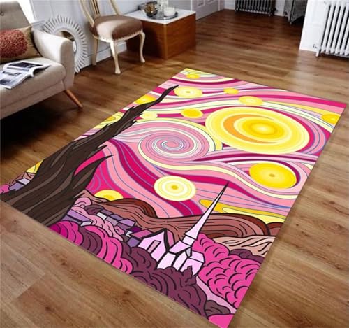 Alfombra Salón Noche Estrellada Rosa 80x150 cm,Alfombra de Habitación Lavable Moderna,Antideslizantes Alfombra Tapete Quarto Pelo Corto para Salón,Comedor,Cocina,Pasillo