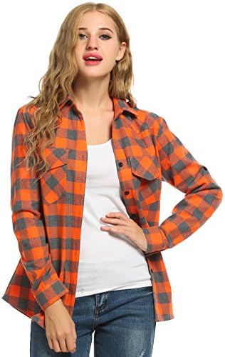 orange plaid womens flannel shirt