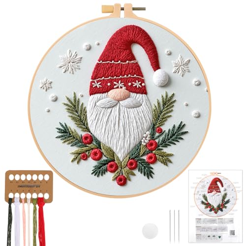 JSRQT Kit Bordado Principiantes Christmas Bordar a Mano Navidad Cross Stitch Herramienta de Punto Cruz Navideño Inicio para Niños Adulto Mujer Embroidery Práctica Starter Hilos Colores y Herramientas