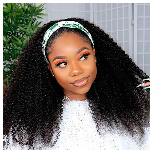 Headband Wig 180% Density Deep Kinky Curly Wave Glueless None Lace Front Wigs Human Hair 20 Inch Vshow Brazilian Virgin Human Hair Wigs for Women Protective Style Natural Black Color