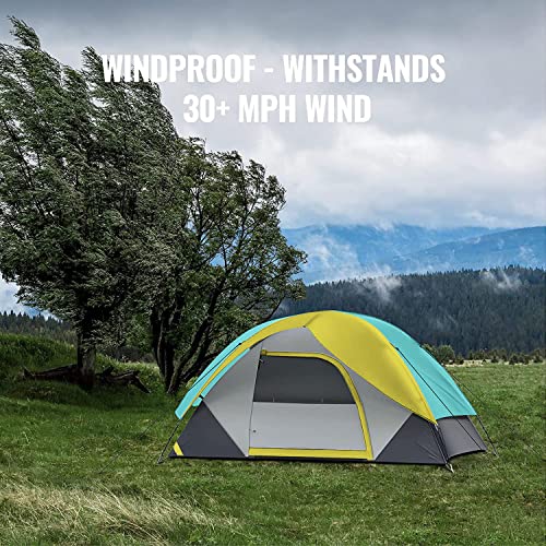Zyerch 2 Person Camping Tent, Outdoor Family Tent with Removable Rainfly for Backpacking, Hiking, Windproof and Waterproof Dome Tent for Comfortable Trip, Easy Set Up(Teal) - Thumbnail 5