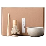 4点セット お点前セット 茶道具セット 抹茶 セット 茶碗 茶筅立 初心者 お手入れも簡単 セラミック 天然竹 高級 母の日 父の日 誕生日 贈り物（A)