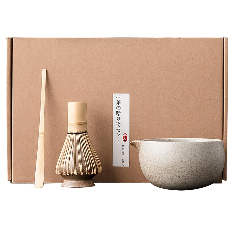 Matcha Tea Ceremony Set 4pc Chasen Whisk Bowl Stand Bamboo Beginner