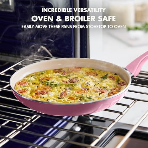 Image of GreenPan Rio Healthy Ceramic Nonstick 8 inch Frying Pan Skillet and Silicone Spatula Set, Soft Grip Handle, Breaktfast Meal Set, PFAS-Free, Dishwasher Safe, Oven Safe, Pink