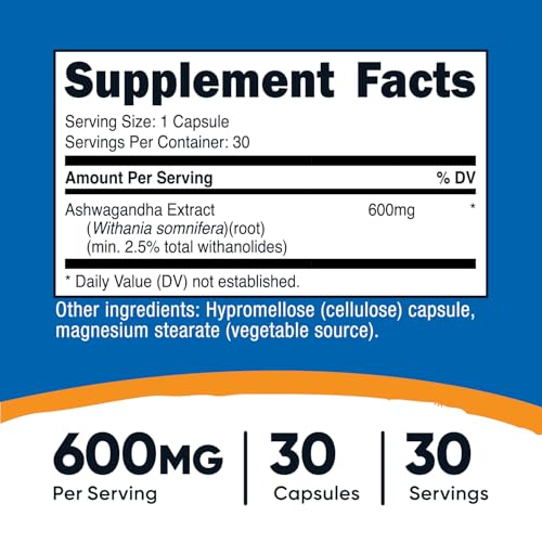 Image of Nutricost Ashwagandha Root Extract Herbal Supplement 600mg, 30 Capsules - Vegetarian, GMO-Free, Gluten Free