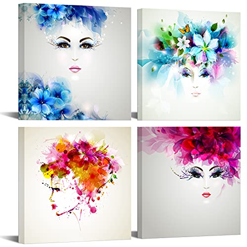 Levvarts Creative Abstract Women Face Canvas Prints,Beautiful Flowers And Butterflies In Girl Hair Wall Art,Gallery Wrap Artwork Ready To Hang,Modern Home Wall Decor #TOP22