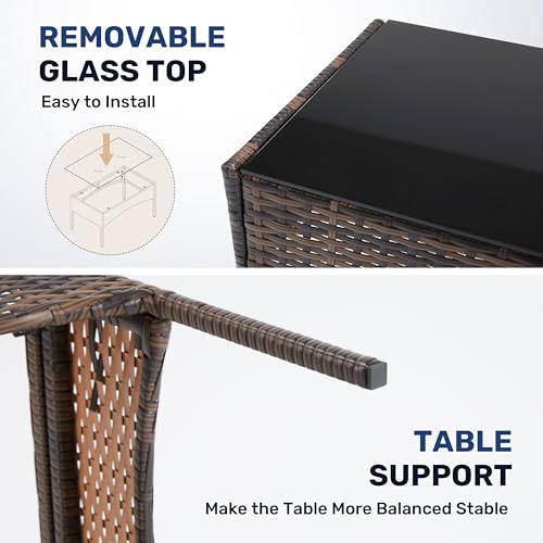 YSSOA Patio Furniture Set 4 Pieces Outdoor Rattan Wicker Chairs with Soft Cushion and Glass Coffee Table, Waterproof Conversation Bistro Loveseat for Garden Lawn Yard, Porch Poolside, Brown - Image 5