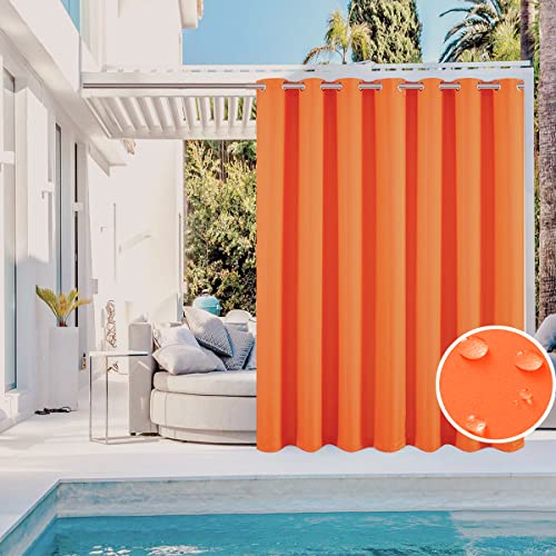 Sofjagetq 1 Panel Waterproof Indoor/Outdoor Curtains For Patio-, Extra Wide Blackout Thermal Insulated Drape Waterproof Curtain For Porch, Pergola, Cabana, 100 X 84 Inch, Burnt Orange #TOP6