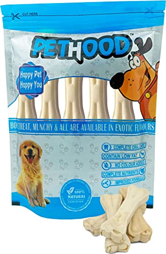 Image of 5 Inch Dog Chew Bones - Pack of 6 | Chewing Rawhide Bone | Flavoured Dog Treats for Adult Dogs | No Added Colour | Suitable for All Breeds (Chicken Flavour)