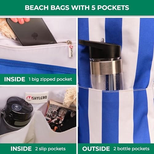 Beach Bag and Pool Bag Has Cooler Pocket, 7 Pockets Total, Zip Top. Family Size Waterproof Beach Tote - Image 6
