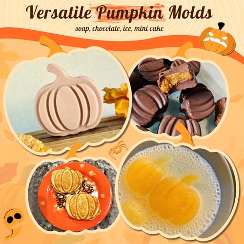 Image of HKNMTT Pumpkin Silicone Molds 2 Pack 6 Cavity Halloween Mold Set for Fall Chocolate Candy Soap Wax Melts Jello Cake Pop Apple Cider Baking Tray Thanksgiving 3D Food Grade Spooky Treats