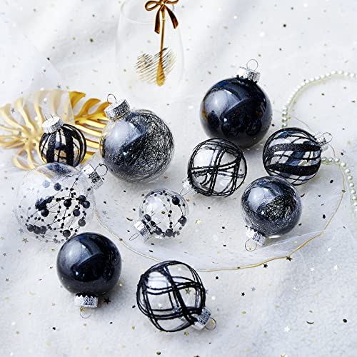 Clear Christmas Ball Ornaments,24ct Shatterproof Plastic Decorative Christmas Ornaments Hanging Xmas Tree Baubles Set with Stuffed Delicate Glittering Decorations for Holiday Party Home Decor(Black) - image 5