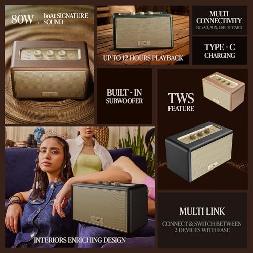 Image of Stone Opus, 80W Signature Sound, 12HRS Battery, Multilink Connectivity, Built-in Subwoofer, Premium Design, TWS, Bluetooth Speaker, Wireless Speaker, Portable Speaker (Sea Green)