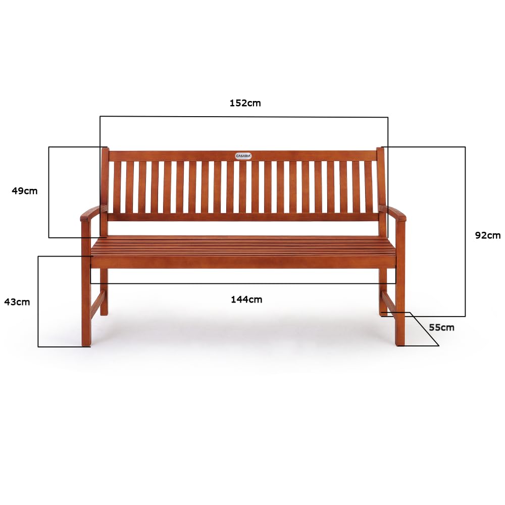 Casaria® Gartenbank 3-Sitzer Wetterfest Eukalyptus Holz 480kg Belastbarkeit Armlehne Rückenlehne 152x55cm FSC®-Zertifiziert Garten Balkon Bank 3 Personen Sitzbank