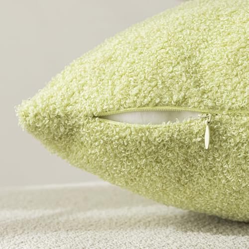 Image of Foindtower Pack of 2, Curly Faux Fur Decorative Throw Pillow Covers Soft Neutral Plush Cushion Case with Zipper Cozy Pillowcase for Home Living Room Couch Bed Sofa 18 x 18 Inch, Grass Green