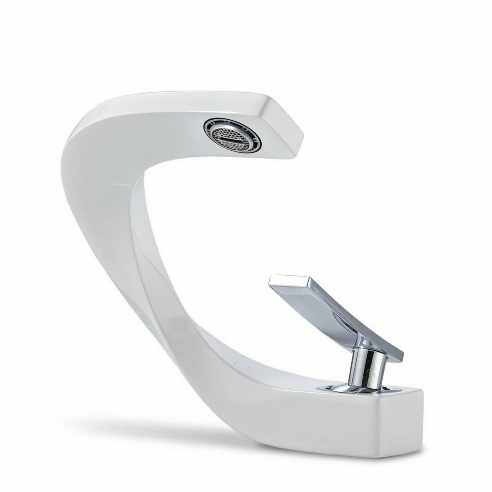 Vanity Faucet with Integrated Aerator Sculptural Single-Hole Lavatory Faucet Modern Basin Mixer with Single Lever for Washbasin White and Silver-image-38