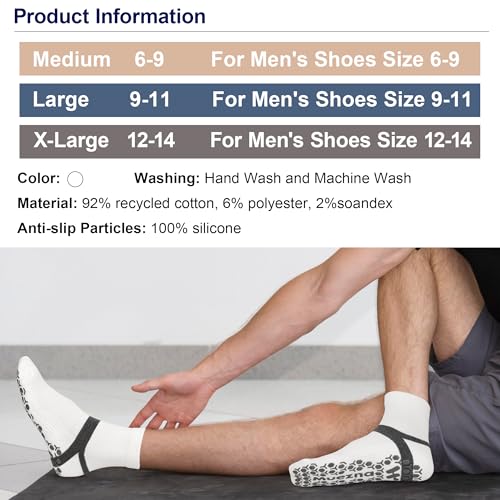 Muezna Men's Non-Slip Yoga Socks, Anti-Skid Pilates, Barre, Bikram Fitness Hospital Slipper Socks with Grips3