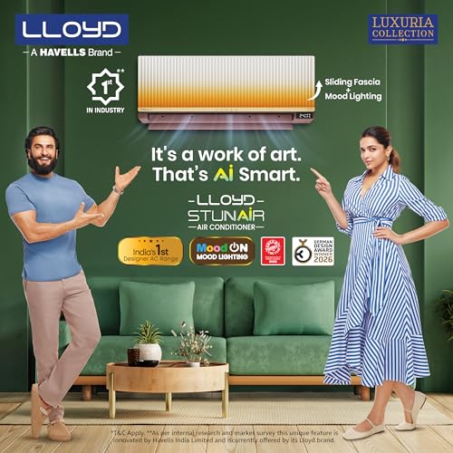 Image of Lloyd Stunnair 1 Ton 5 Star AI Smart Wi-Fi Inverter Split AC (Highest ISEER, One Unit Per Night, 6 in 1 Expandable, Cools Up To 60C, Mood Lighting, In-Built Air Purifier, Beige & Cocoa, GLS12V6GSOQZ)