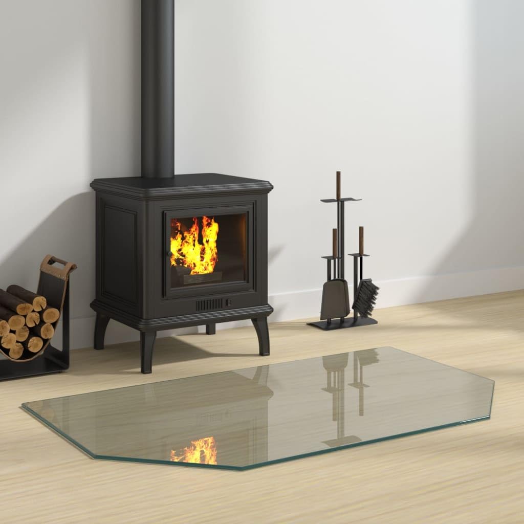 Rantry Placa de cristal hexagonal para chimenea, 100 x 60 cm, protector de suelo para parquet y superficies laminadas, base de estufa resistente a altas temperaturas, cubierta de piso de vidrio
