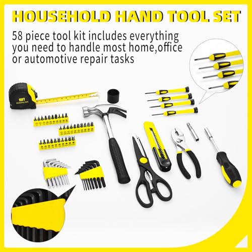 Image of 58-Piece Household Tool Set, Yellow Hand Kit With Storage Case (Pack of 2)