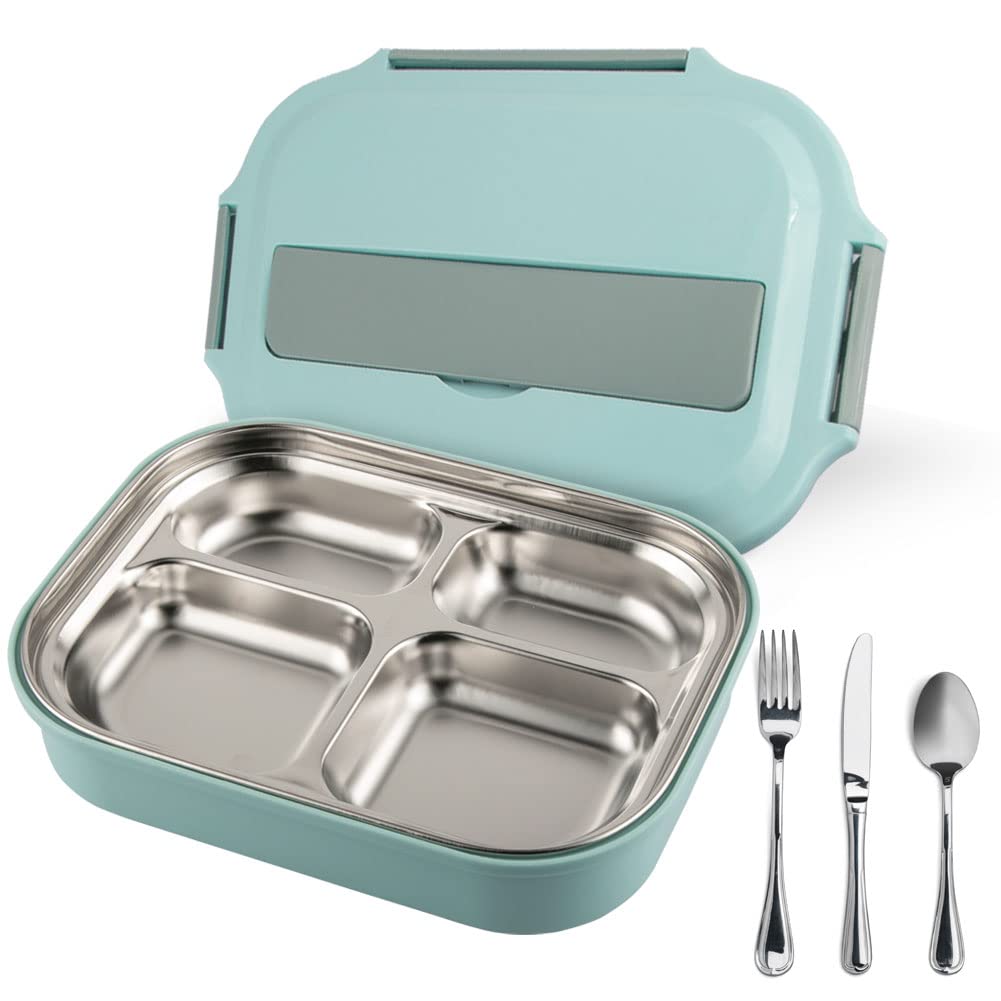 Stainless Steel Insulated Bento Box,4 Compartments Divided Lunch Box, Food Storage Container, Lunch Box for School Office Outdoor (B)
